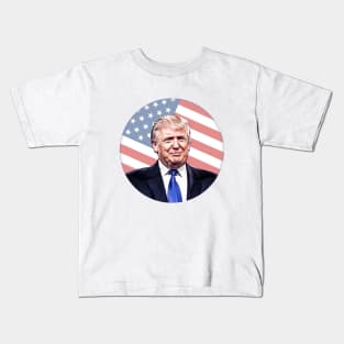 Trump Illustration on American Flag Kids T-Shirt